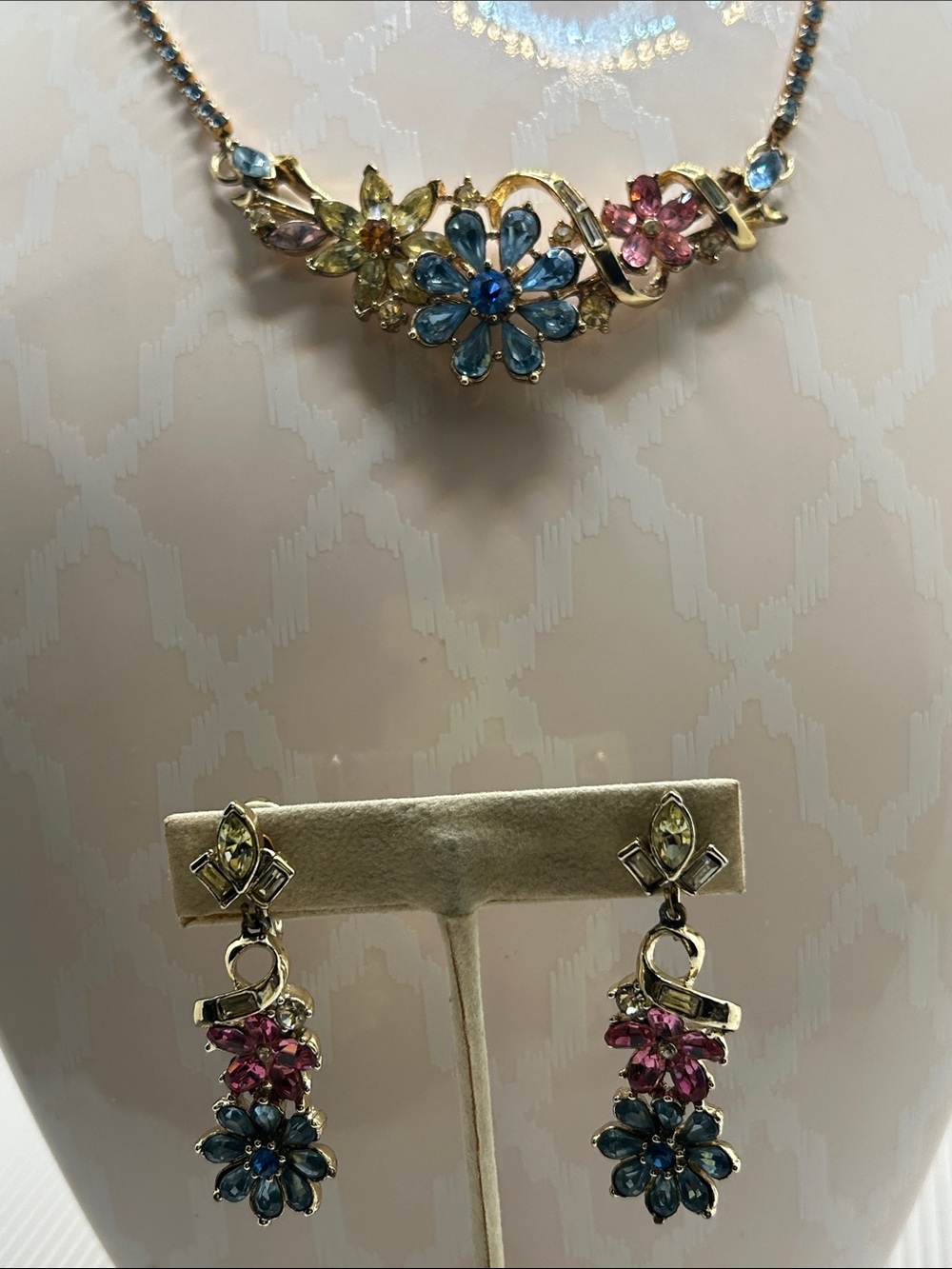 Corocraft Gold-Tone Multicolor Floral Necklace & Earrings Set